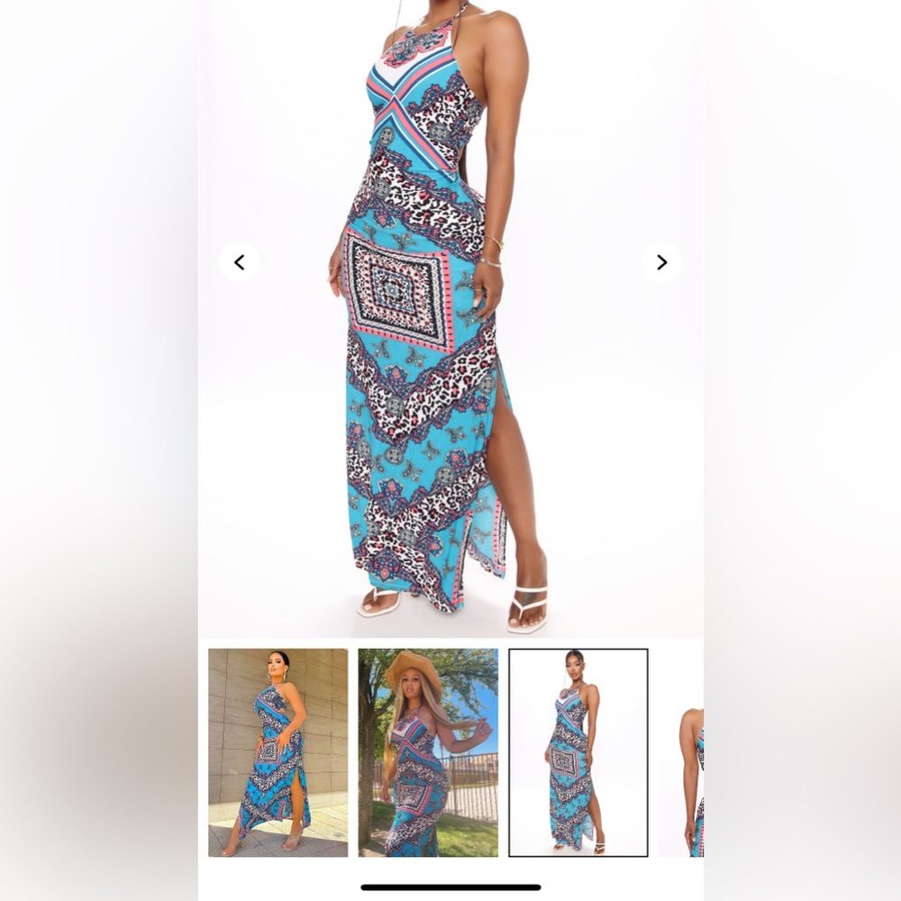 Women's Blue Patterned Maxi Dress